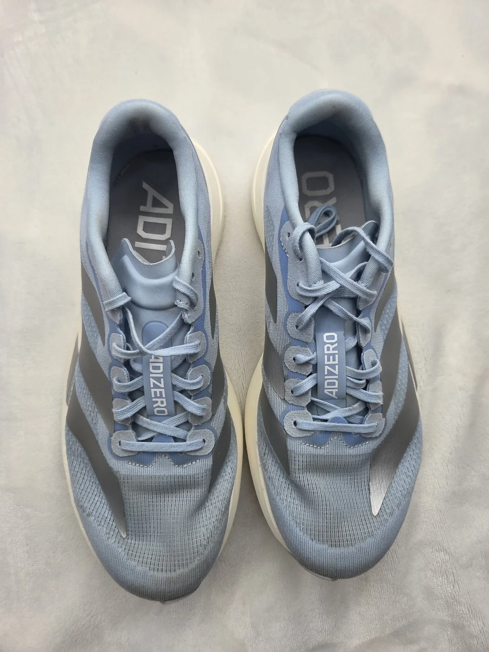 adidas Adizero EVO SL Women 8.5 Glow Blue Silver Running Shoes JS4453